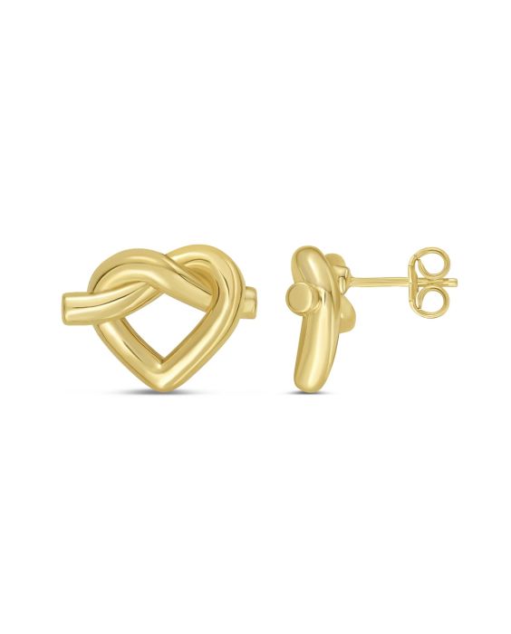 Gold Over Silver Open Heart Knot Earring