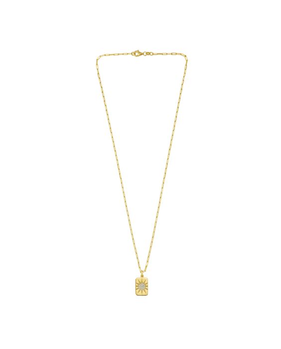Gold Over Silver CZ Starburst Locket Necklace