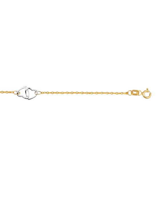 14K Two-tone Gold Interlocking Heart Anklet