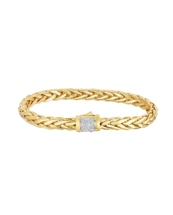 14K Gold Woven Large Diamond Pave Lock Bracelet