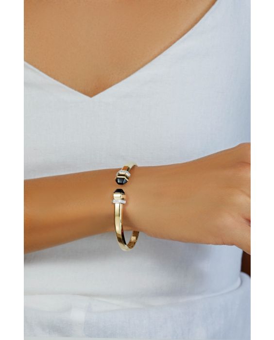14K Black Pyramid Art Deco Cuff