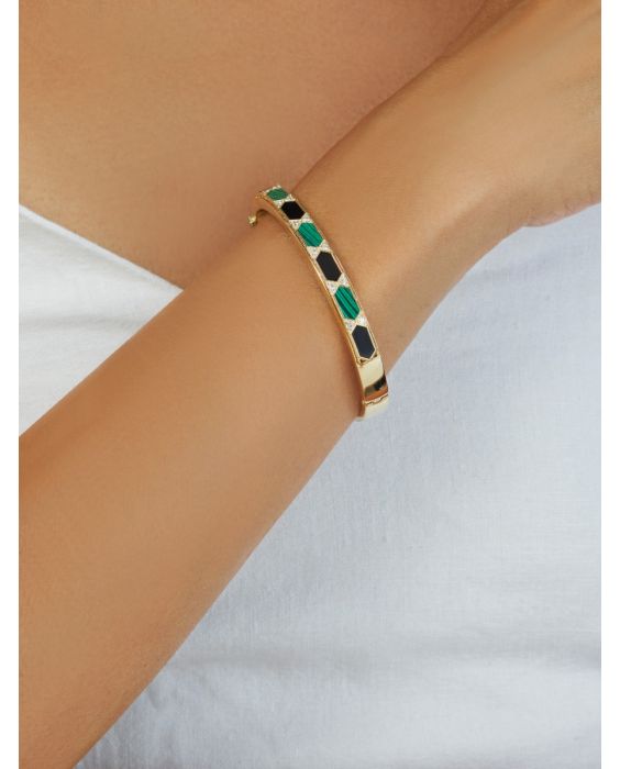14K Black &amp; Green Art Deco Hexagon Bracelet