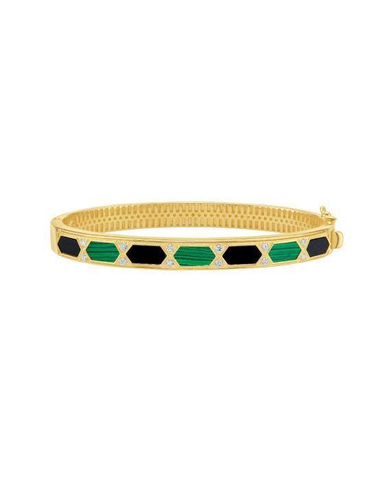 14K Black &amp; Green Art Deco Hexagon Bracelet