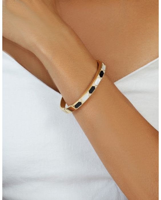 14K Black &amp; White Art Deco Hexagon Bracelet
