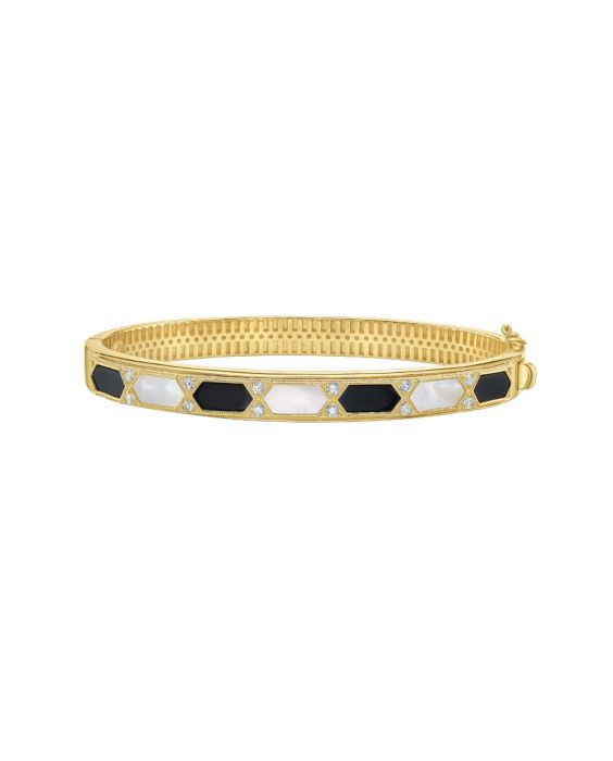 14K Black &amp; White Art Deco Hexagon Bracelet
