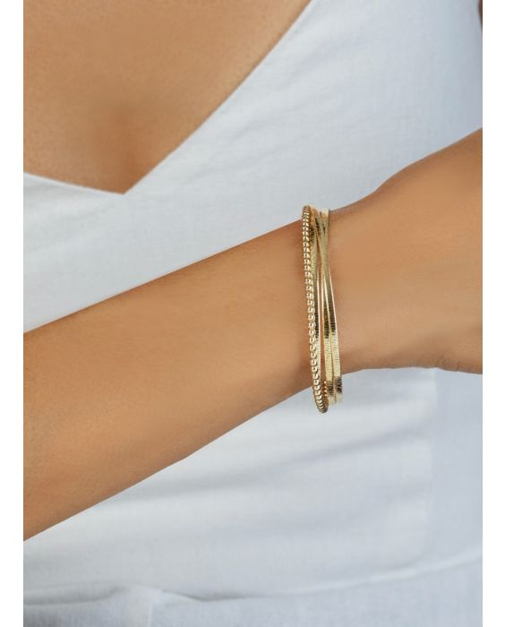 14K Beaded Omega Layered Cuff