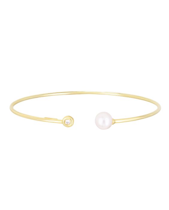 14K Diamond and Pearl Bangle