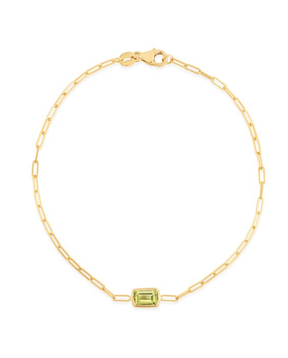 14K Peridot Paperclip Bracelet