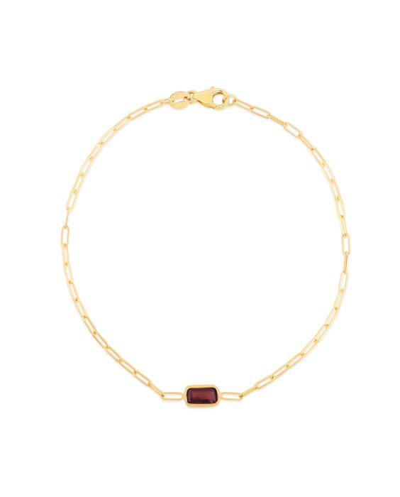 14K Garnet Paperclip Bracelet