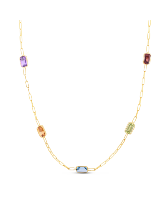 14K Multi-Gemstone Paperclip Chain