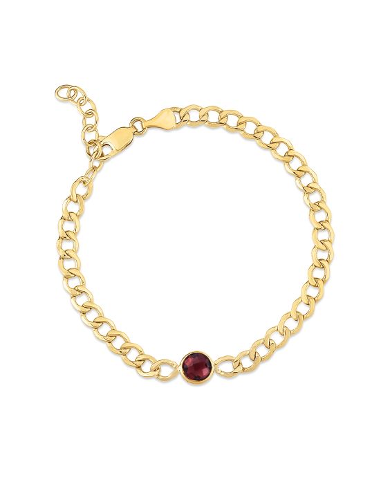 14K Garnet Curb Chain Bracelet