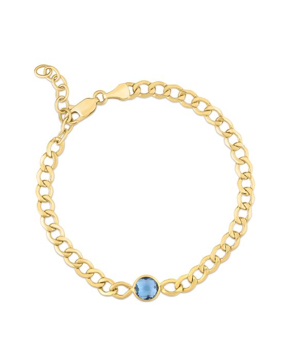 14K Blue Topaz Curb Chain Bracelet