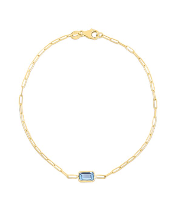 14K Blue Topaz Paperclip Bracelet