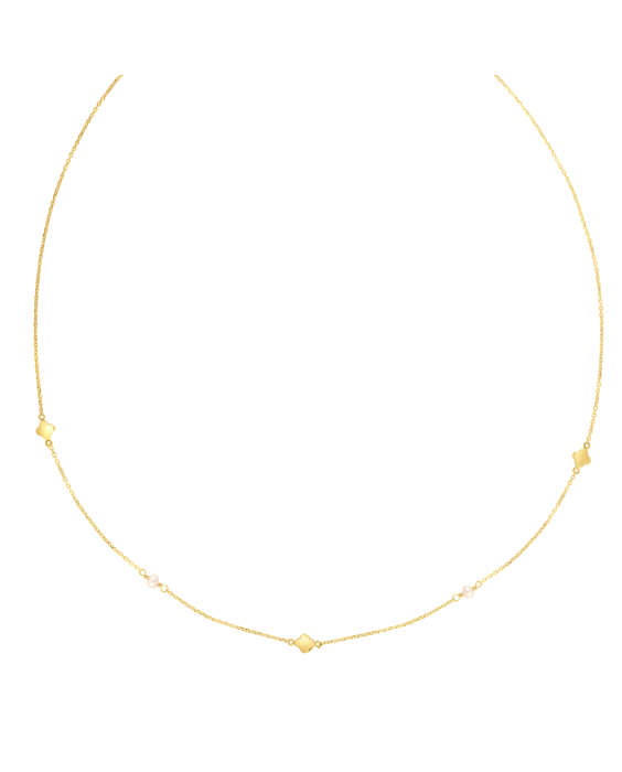 14K Gold Pearl Clover Chain