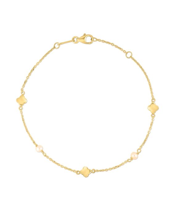 14K Gold Pearl Clover Chain