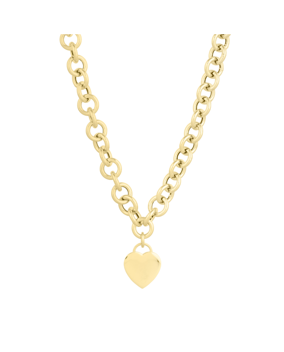 14K Heart Tag & Rolo Link Necklace 