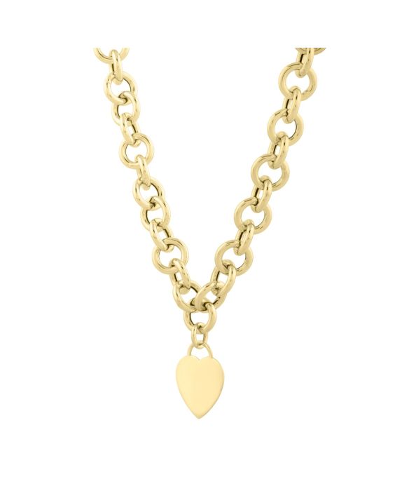 14K Heart Tag & Rolo Link Necklace 
