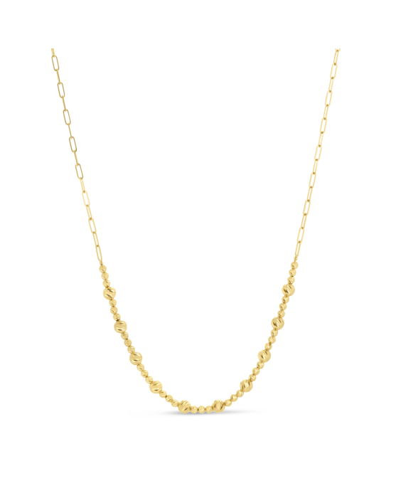 14K Gold Bead Paperclip Necklace