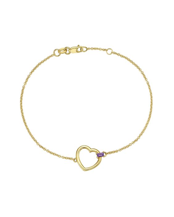 14K Baguette Gemstone Heart Bracelet