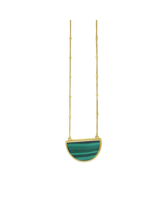 14K Malachite Geometric Half Moon Necklace