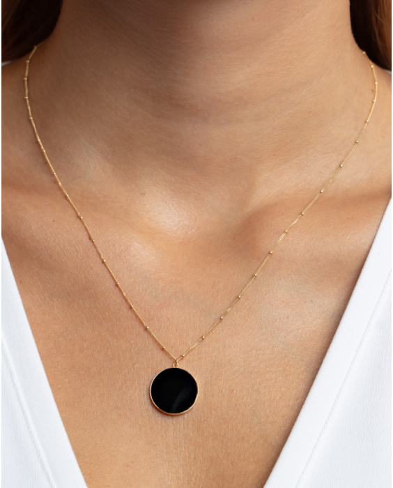 14K Onyx Inlay Circle Necklace