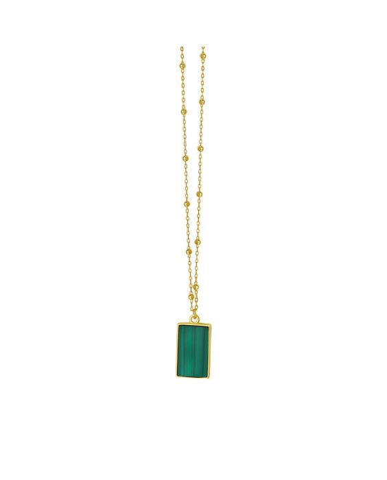 14K Malachite Geometric Gem Rectangle Necklace
