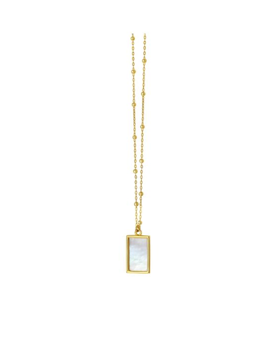 14K MOP Geometric Gem Rectangle Necklace