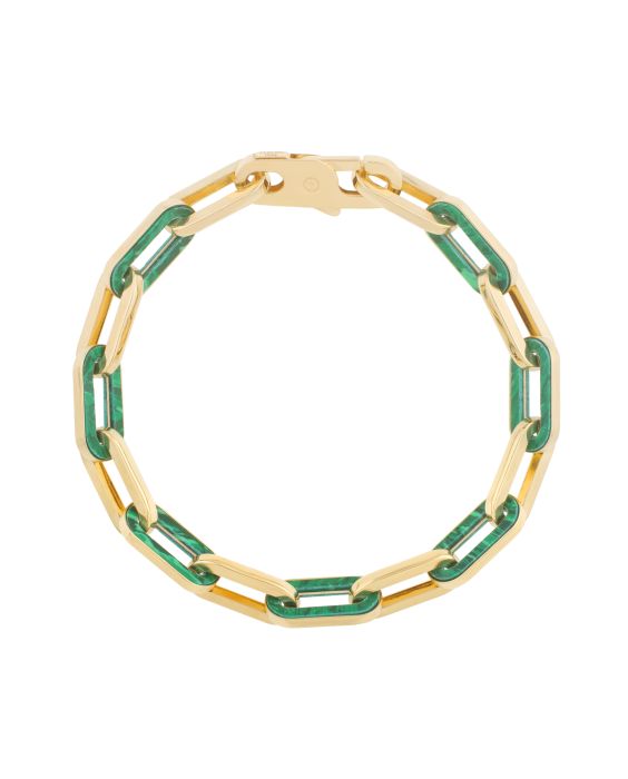 14K Malachite Paperclip Gem Link Bracelet