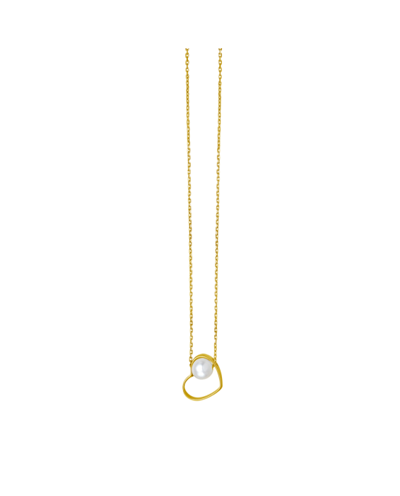 14K Open Heart and Pearl Necklace