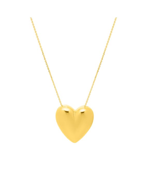 14K Gold Large Puffed Up Heart Necklace