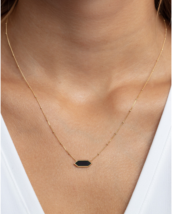 14K Hexagon Onyx Necklace