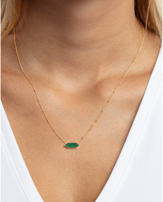 14K Hexagon Malachite Necklace