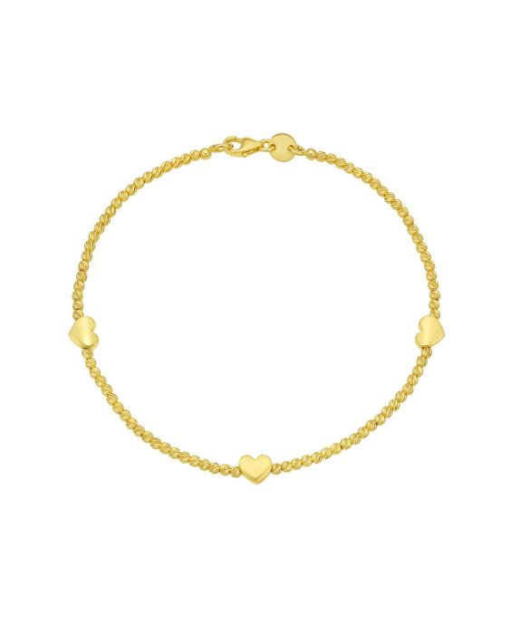 14K Heart Station Bead Bracelet