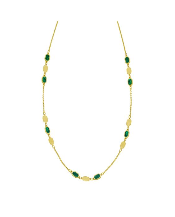 14K Hexagon Malachite Inlay Links Necklace