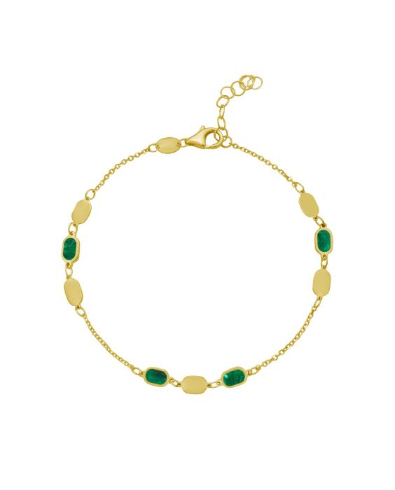 14K Hexagon Malachite Inlay Links Bracelet