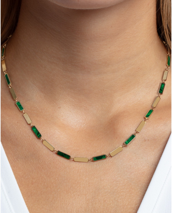14K Malachite Rectangle Links Necklace