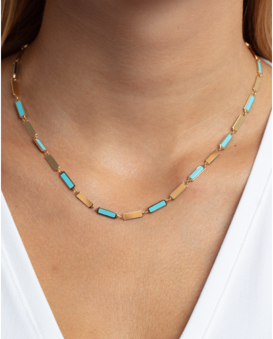 14K Turquoise Rectangle Links Necklace