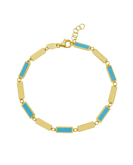 14K Turquoise Rectangle Links Bracelet