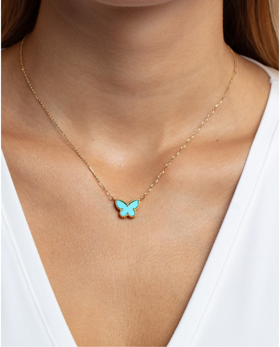 14K Primavera Turquoise Butterfly Necklace