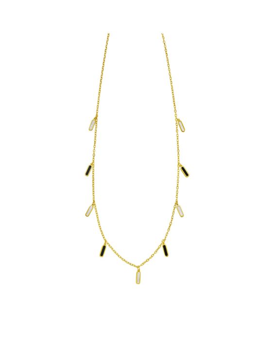 14K Onyx & MOP Inlay Station Necklace