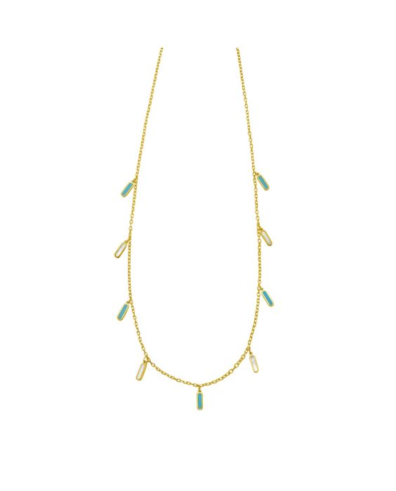 14K Turquoise & MOP Inlay Station Necklace