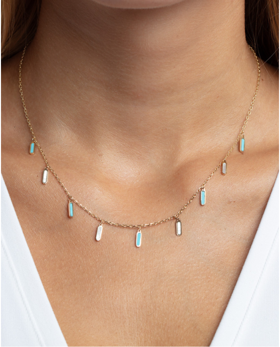 14K Turquoise & MOP Inlay Station Necklace