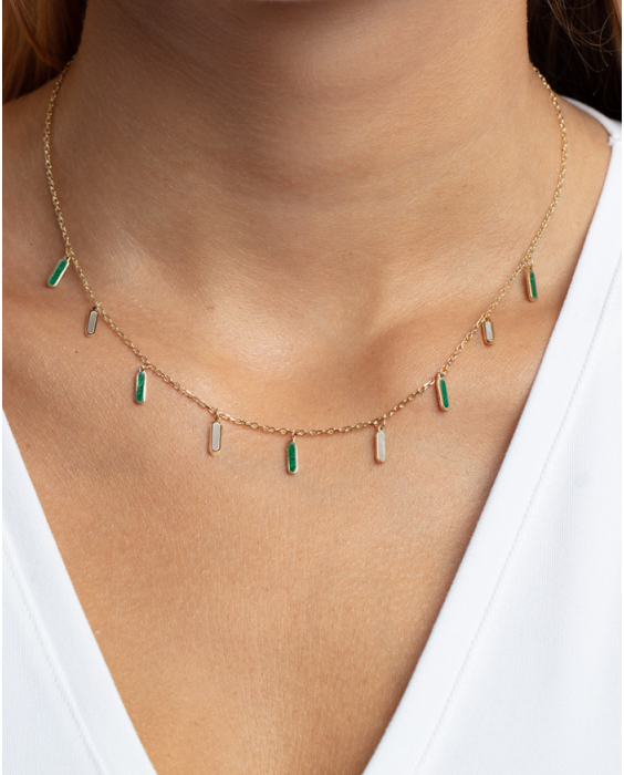 14K Malachite & MOP Inlay Station Necklace