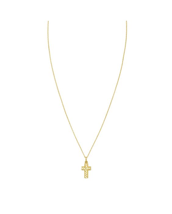 14K Diamond-Cut Cross Necklace