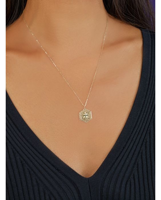 14K North Star Hexagon Necklace