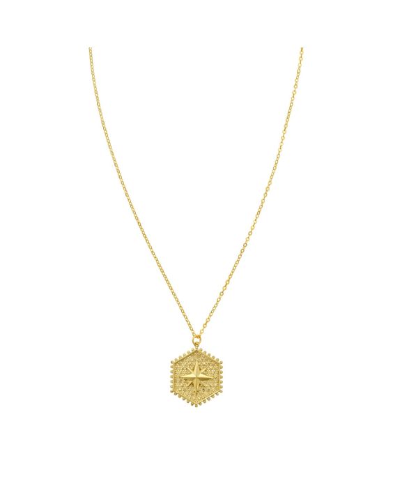 14K North Star Hexagon Necklace