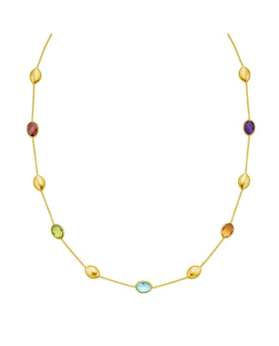 14K Oval Gem & Bead Necklace