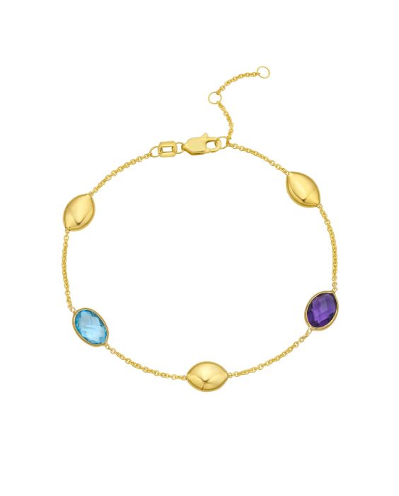 14K Oval Gem & Bead Bracelet