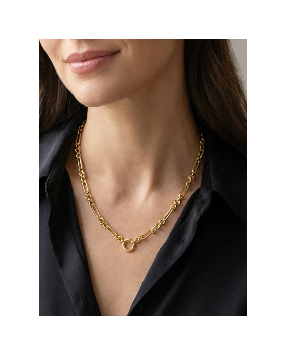 14K Fashion Figaro Charm Link Necklace