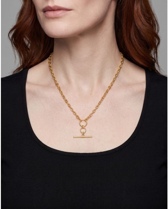 14K T-Bar & Ring Necklace